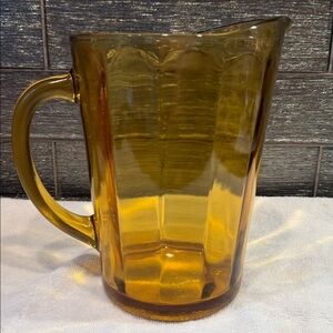 Hazel Atlas Dark Golden Yellow Amber Glass Pitcher Vintage Home Dining Serveware
